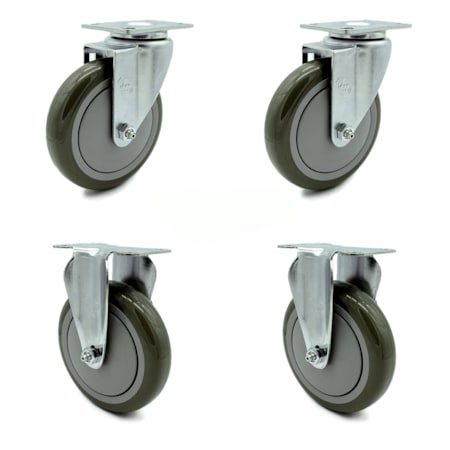 Service Caster 5 Inch Gray Polyurethane Wheel Swivel Top Plate Caster Set with 2 Rigid SCC SCC-20S514-PPUB-TP2-2-R-2